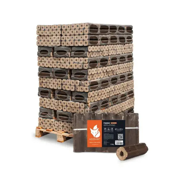 Heizfuxx PiniKay Quadro Holzbriketts – 960 kg Palette (96 × 10 kg) – Hartholzbriketts für Kaminöfen Heizfuxx PiniKay