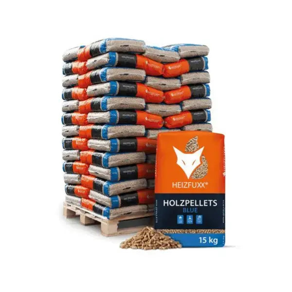 Heizfuxx Blue Holzpellets ENplus A1 6 mm – 975 kg Palette (65 × 15 kg) – Heizpellets Heizfuxx