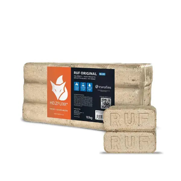 Heizfuxx RUF Original Blue Holzbriketts – Hartholzbriketts in RUF-Form für Kaminöfen Heizfuxx RUF